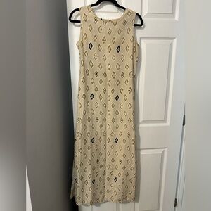 Silk tan and navy shift dress